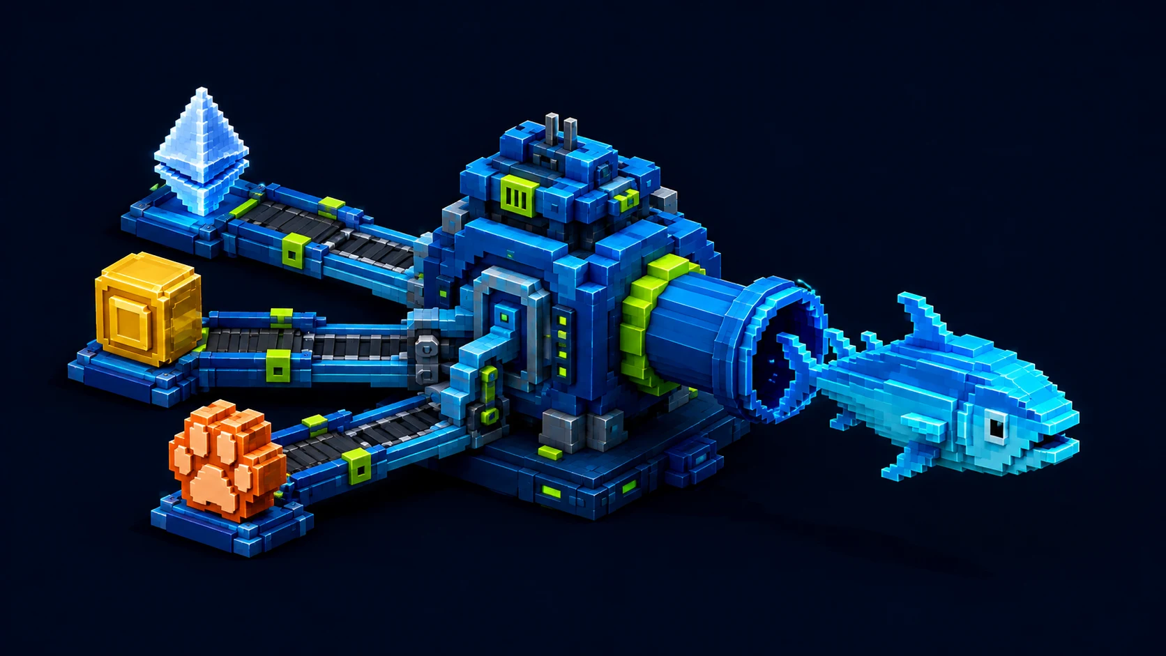 A voxel bonding machine taking ETH, USDG, and KONA inputs and producing TUNA